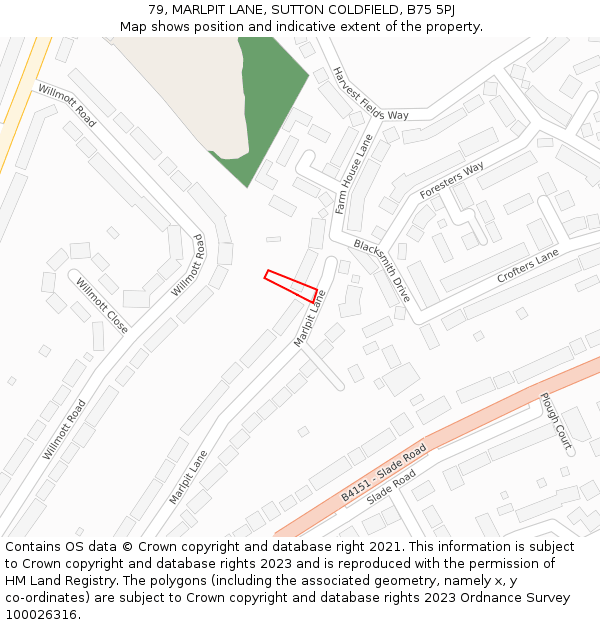 79, MARLPIT LANE, SUTTON COLDFIELD, B75 5PJ: Location map and indicative extent of plot