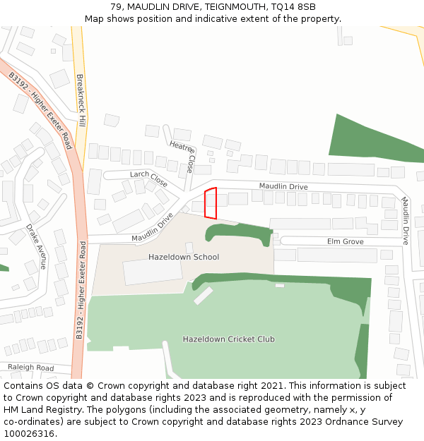 79, MAUDLIN DRIVE, TEIGNMOUTH, TQ14 8SB: Location map and indicative extent of plot