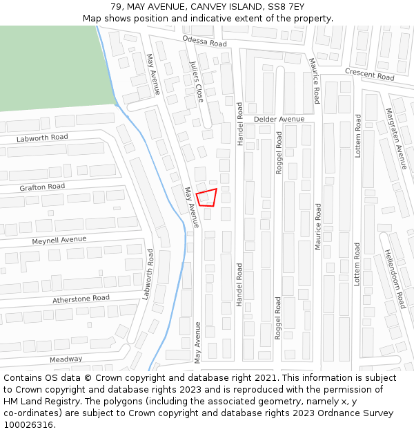 79, MAY AVENUE, CANVEY ISLAND, SS8 7EY: Location map and indicative extent of plot