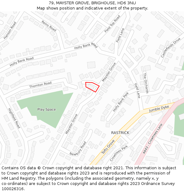79, MAYSTER GROVE, BRIGHOUSE, HD6 3NU: Location map and indicative extent of plot