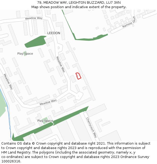 79, MEADOW WAY, LEIGHTON BUZZARD, LU7 3XN: Location map and indicative extent of plot