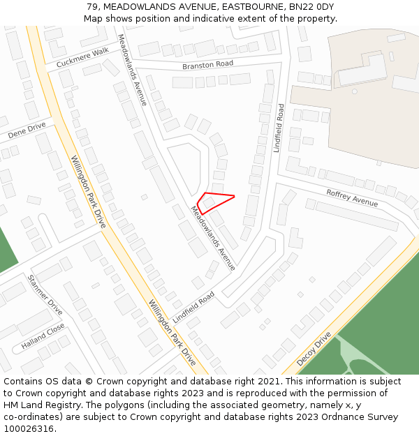 79, MEADOWLANDS AVENUE, EASTBOURNE, BN22 0DY: Location map and indicative extent of plot