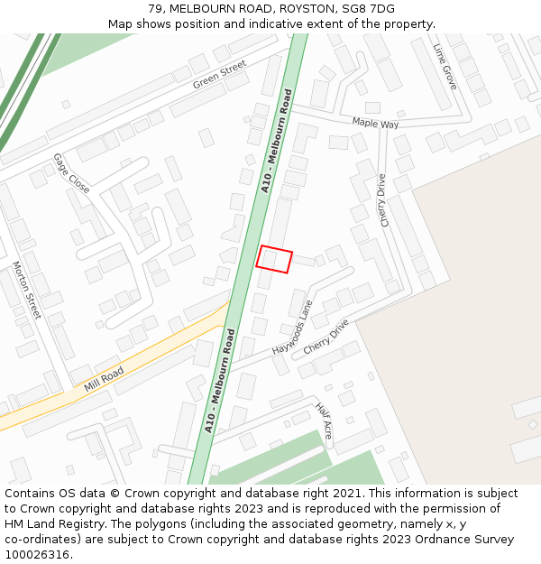 79, MELBOURN ROAD, ROYSTON, SG8 7DG: Location map and indicative extent of plot