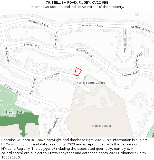 79, MELLISH ROAD, RUGBY, CV22 6BB: Location map and indicative extent of plot