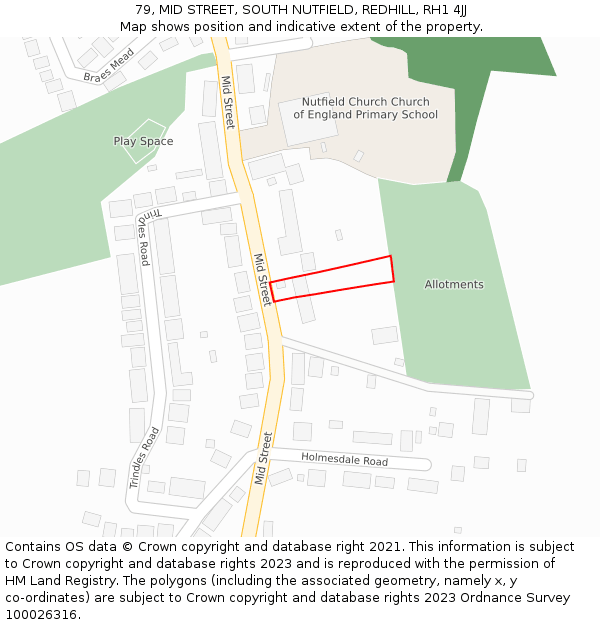 79, MID STREET, SOUTH NUTFIELD, REDHILL, RH1 4JJ: Location map and indicative extent of plot