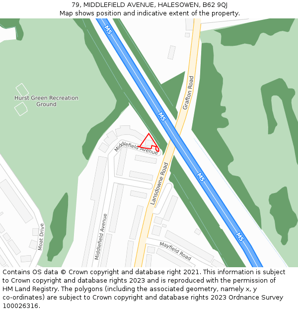 79, MIDDLEFIELD AVENUE, HALESOWEN, B62 9QJ: Location map and indicative extent of plot