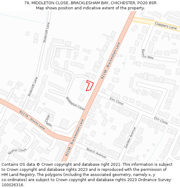 79, MIDDLETON CLOSE, BRACKLESHAM BAY, CHICHESTER, PO20 8SR: Location map and indicative extent of plot