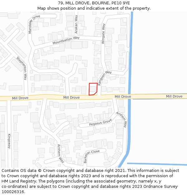 79, MILL DROVE, BOURNE, PE10 9YE: Location map and indicative extent of plot