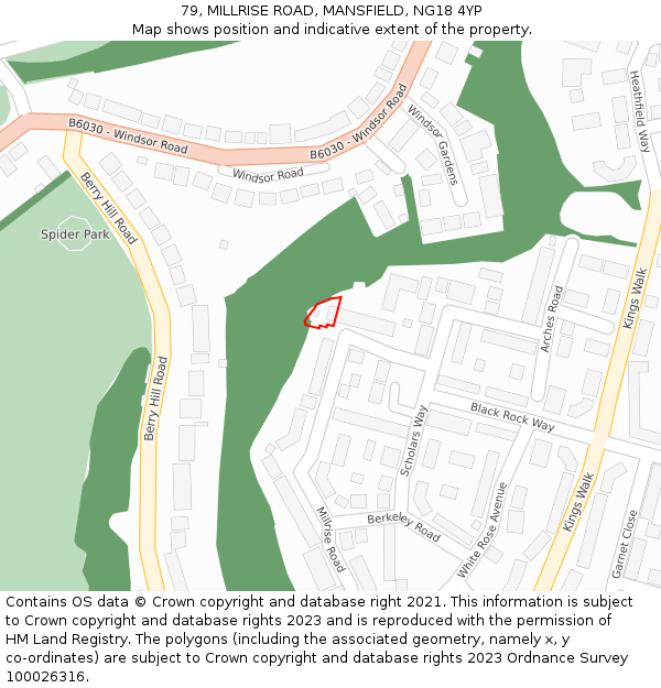 79, MILLRISE ROAD, MANSFIELD, NG18 4YP: Location map and indicative extent of plot