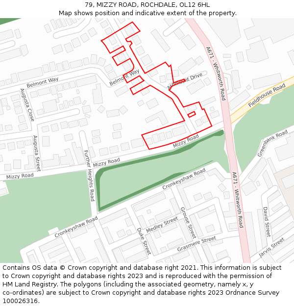 79, MIZZY ROAD, ROCHDALE, OL12 6HL: Location map and indicative extent of plot