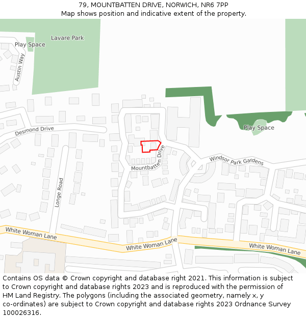 79, MOUNTBATTEN DRIVE, NORWICH, NR6 7PP: Location map and indicative extent of plot