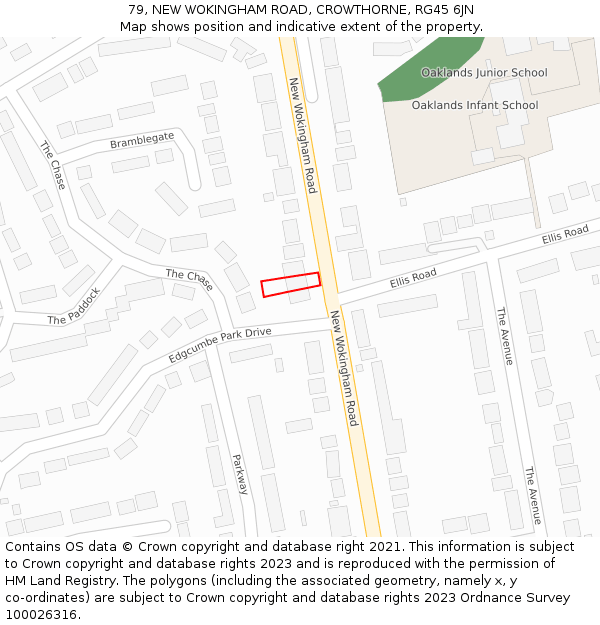 79, NEW WOKINGHAM ROAD, CROWTHORNE, RG45 6JN: Location map and indicative extent of plot