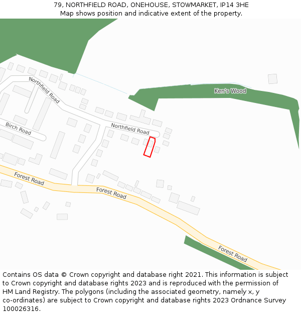 79, NORTHFIELD ROAD, ONEHOUSE, STOWMARKET, IP14 3HE: Location map and indicative extent of plot