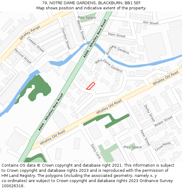 79, NOTRE DAME GARDENS, BLACKBURN, BB1 5EF: Location map and indicative extent of plot