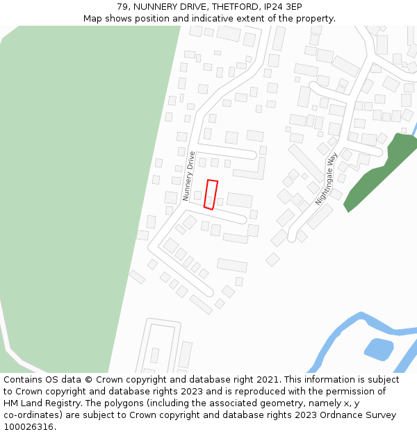 79, NUNNERY DRIVE, THETFORD, IP24 3EP: Location map and indicative extent of plot