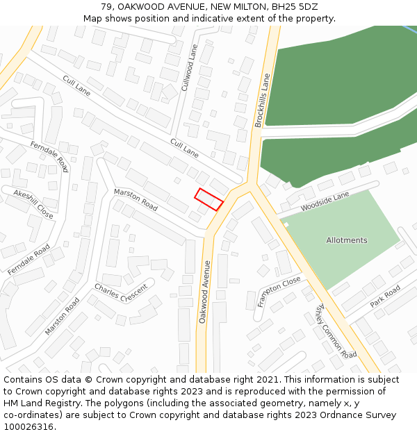 79, OAKWOOD AVENUE, NEW MILTON, BH25 5DZ: Location map and indicative extent of plot