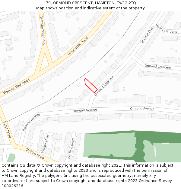 79, ORMOND CRESCENT, HAMPTON, TW12 2TQ: Location map and indicative extent of plot