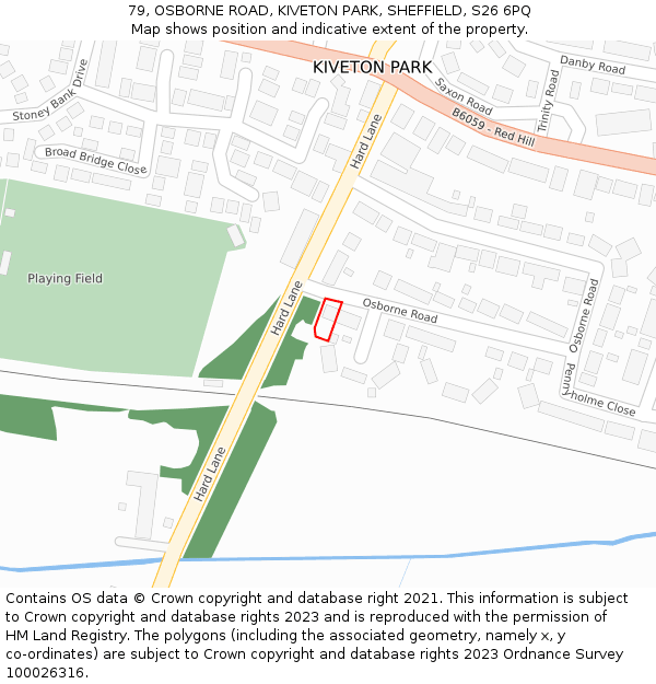 79, OSBORNE ROAD, KIVETON PARK, SHEFFIELD, S26 6PQ: Location map and indicative extent of plot