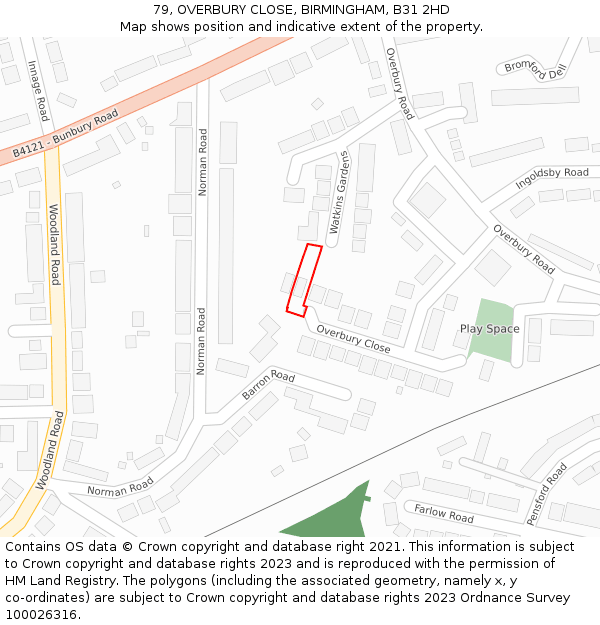79, OVERBURY CLOSE, BIRMINGHAM, B31 2HD: Location map and indicative extent of plot
