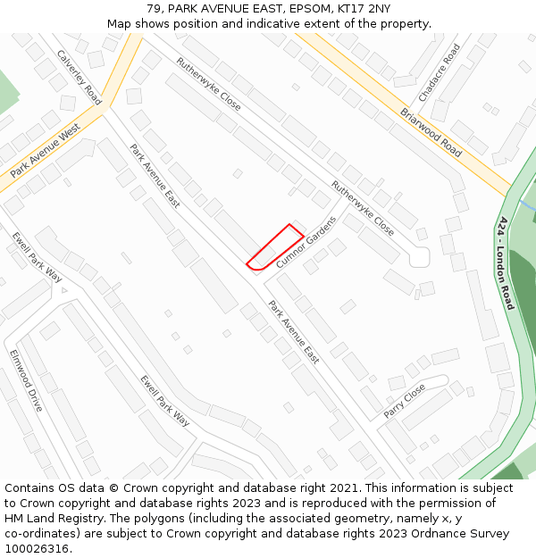 79, PARK AVENUE EAST, EPSOM, KT17 2NY: Location map and indicative extent of plot