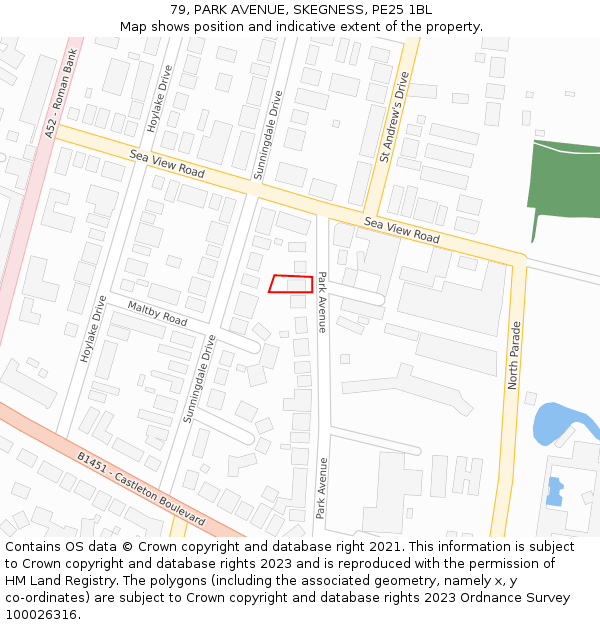 79, PARK AVENUE, SKEGNESS, PE25 1BL: Location map and indicative extent of plot