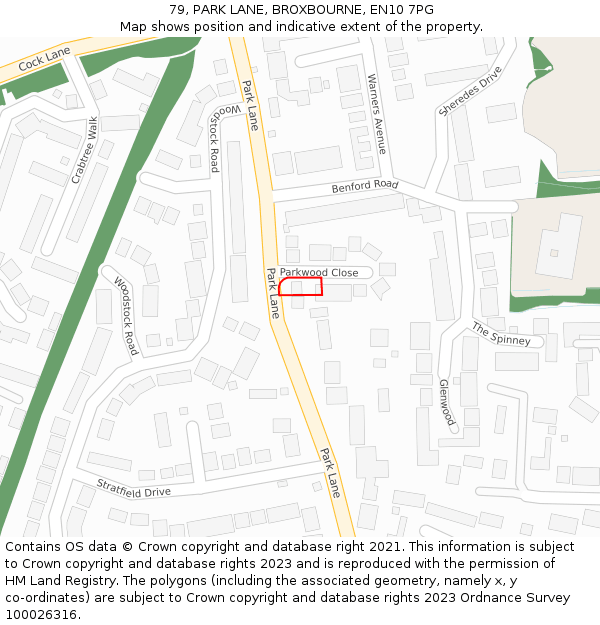 79, PARK LANE, BROXBOURNE, EN10 7PG: Location map and indicative extent of plot