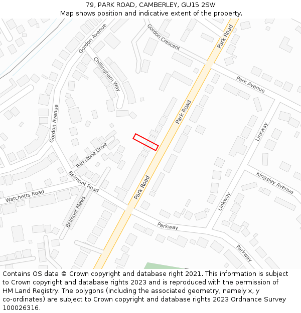 79, PARK ROAD, CAMBERLEY, GU15 2SW: Location map and indicative extent of plot