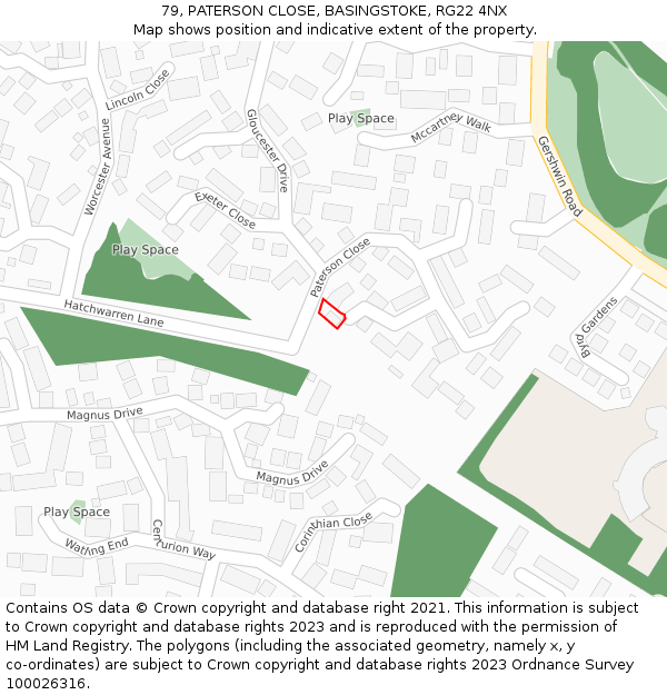 79, PATERSON CLOSE, BASINGSTOKE, RG22 4NX: Location map and indicative extent of plot