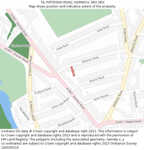 79, PATTESON ROAD, NORWICH, NR3 3EN: Location map and indicative extent of plot