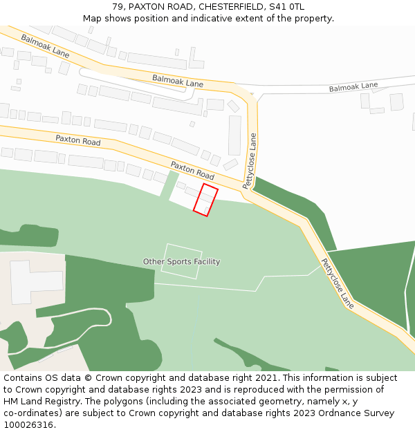 79, PAXTON ROAD, CHESTERFIELD, S41 0TL: Location map and indicative extent of plot