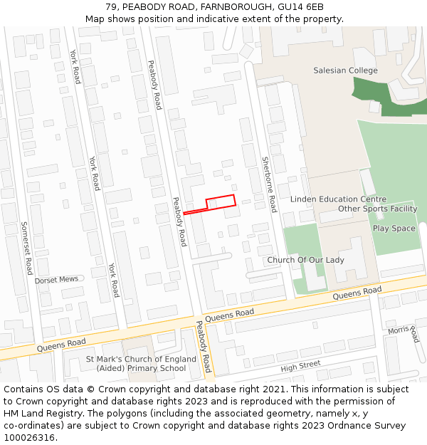 79, PEABODY ROAD, FARNBOROUGH, GU14 6EB: Location map and indicative extent of plot