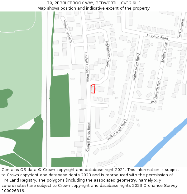 79, PEBBLEBROOK WAY, BEDWORTH, CV12 9HF: Location map and indicative extent of plot