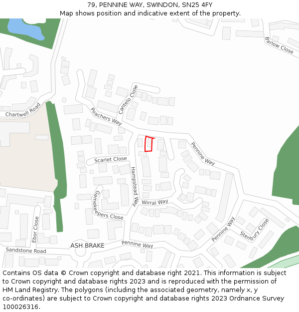 79, PENNINE WAY, SWINDON, SN25 4FY: Location map and indicative extent of plot