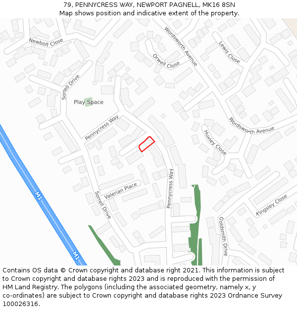 79, PENNYCRESS WAY, NEWPORT PAGNELL, MK16 8SN: Location map and indicative extent of plot