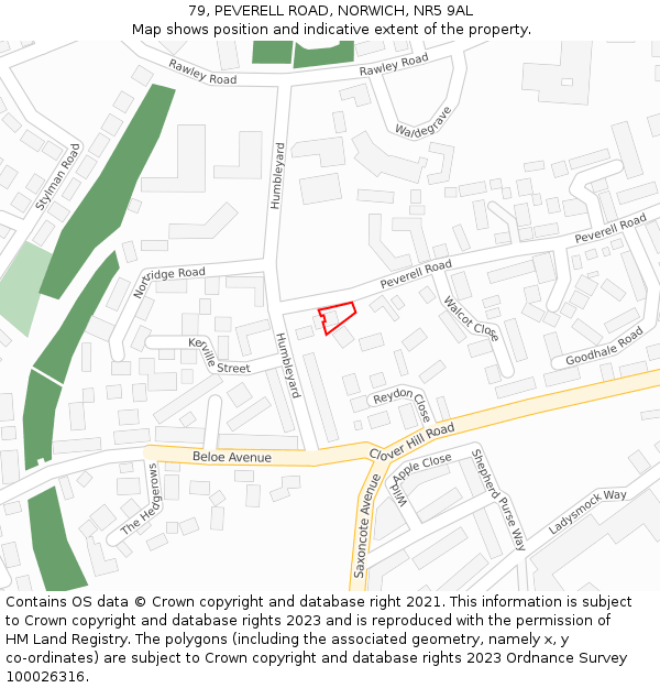 79, PEVERELL ROAD, NORWICH, NR5 9AL: Location map and indicative extent of plot