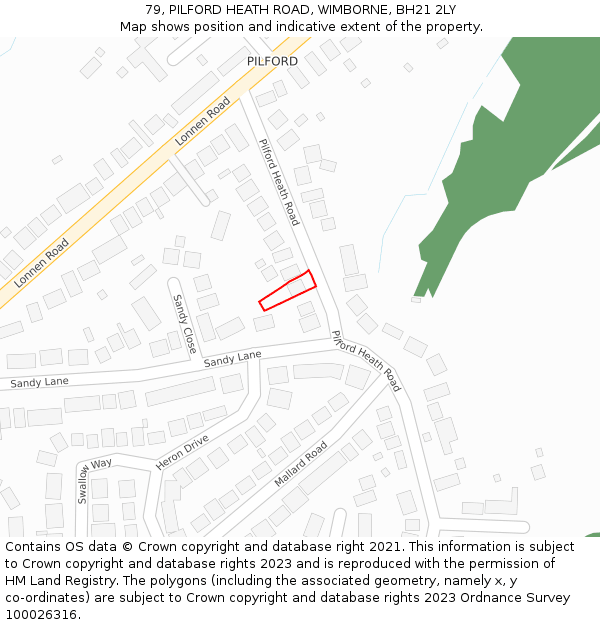 79, PILFORD HEATH ROAD, WIMBORNE, BH21 2LY: Location map and indicative extent of plot