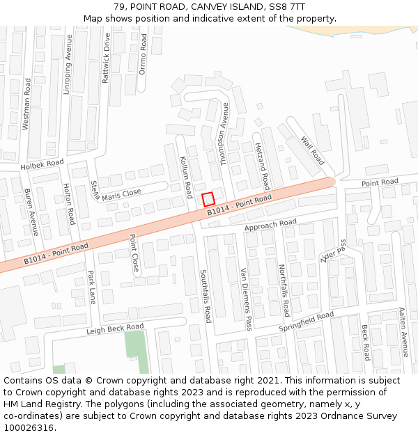 79, POINT ROAD, CANVEY ISLAND, SS8 7TT: Location map and indicative extent of plot