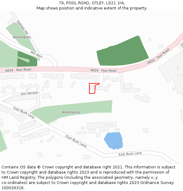 79, POOL ROAD, OTLEY, LS21 1HL: Location map and indicative extent of plot