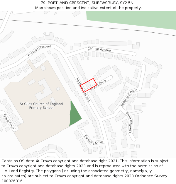 79, PORTLAND CRESCENT, SHREWSBURY, SY2 5NL: Location map and indicative extent of plot