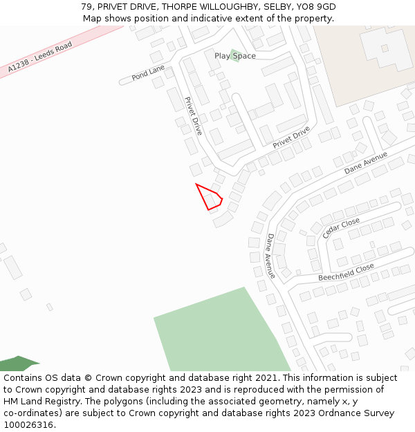 79, PRIVET DRIVE, THORPE WILLOUGHBY, SELBY, YO8 9GD: Location map and indicative extent of plot
