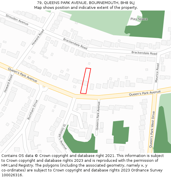 79, QUEENS PARK AVENUE, BOURNEMOUTH, BH8 9LJ: Location map and indicative extent of plot