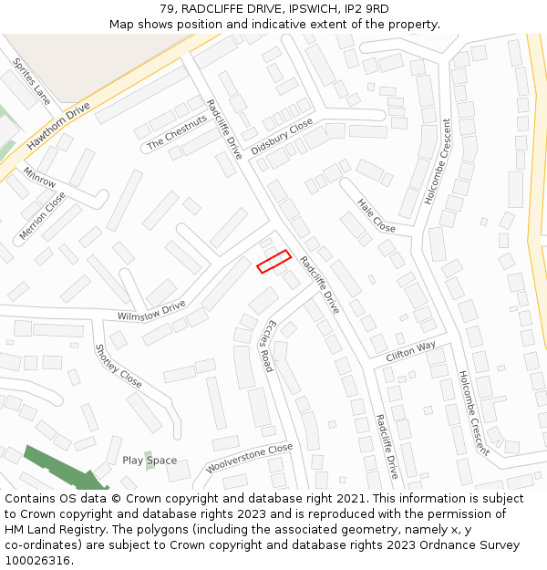 79, RADCLIFFE DRIVE, IPSWICH, IP2 9RD: Location map and indicative extent of plot