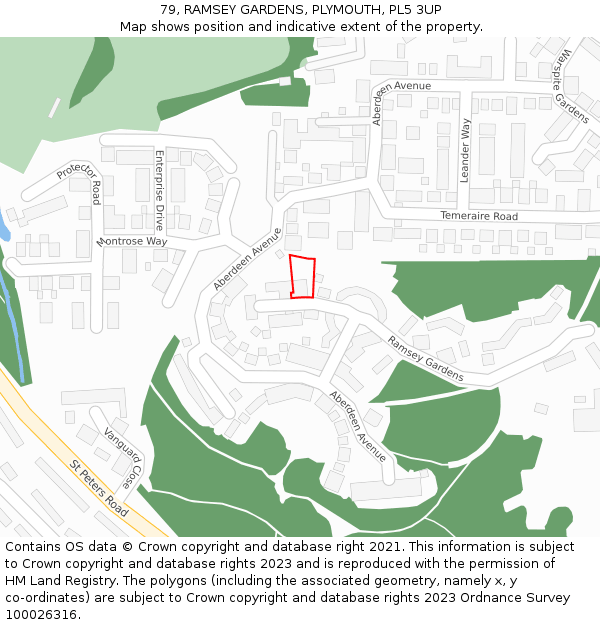 79, RAMSEY GARDENS, PLYMOUTH, PL5 3UP: Location map and indicative extent of plot