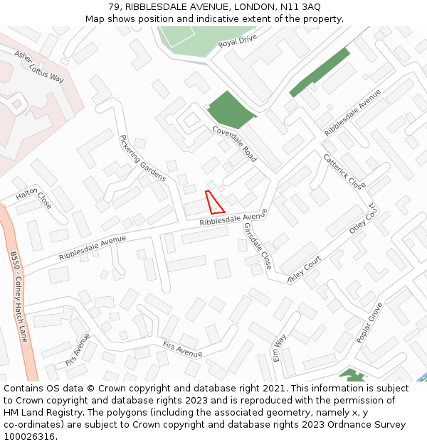 79, RIBBLESDALE AVENUE, LONDON, N11 3AQ: Location map and indicative extent of plot