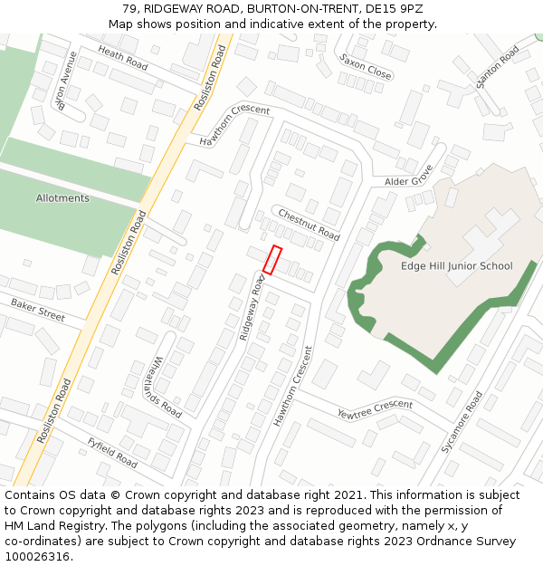 79, RIDGEWAY ROAD, BURTON-ON-TRENT, DE15 9PZ: Location map and indicative extent of plot