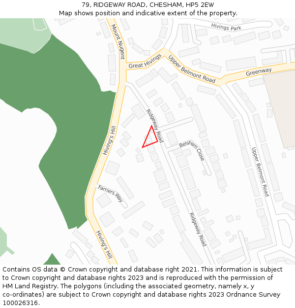79, RIDGEWAY ROAD, CHESHAM, HP5 2EW: Location map and indicative extent of plot