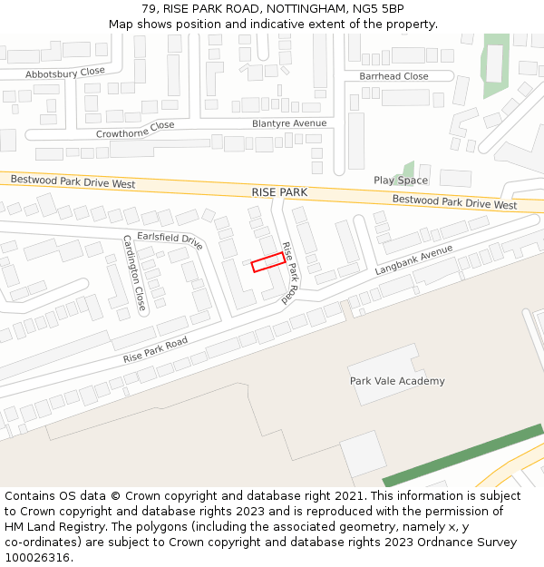 79, RISE PARK ROAD, NOTTINGHAM, NG5 5BP: Location map and indicative extent of plot