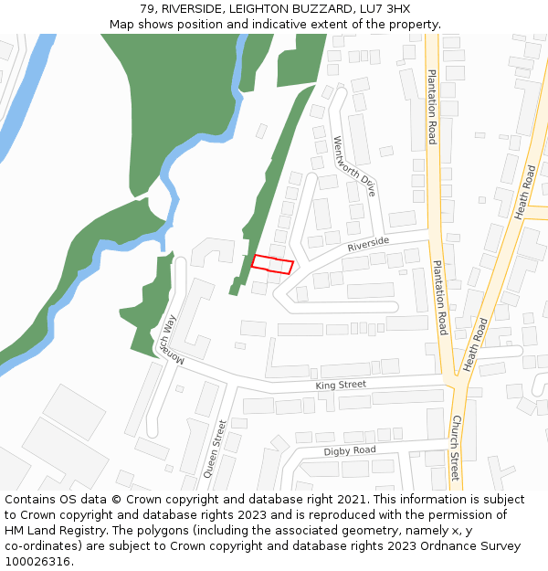 79, RIVERSIDE, LEIGHTON BUZZARD, LU7 3HX: Location map and indicative extent of plot