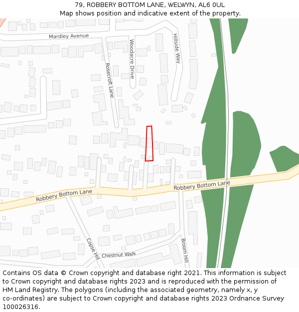 79, ROBBERY BOTTOM LANE, WELWYN, AL6 0UL: Location map and indicative extent of plot