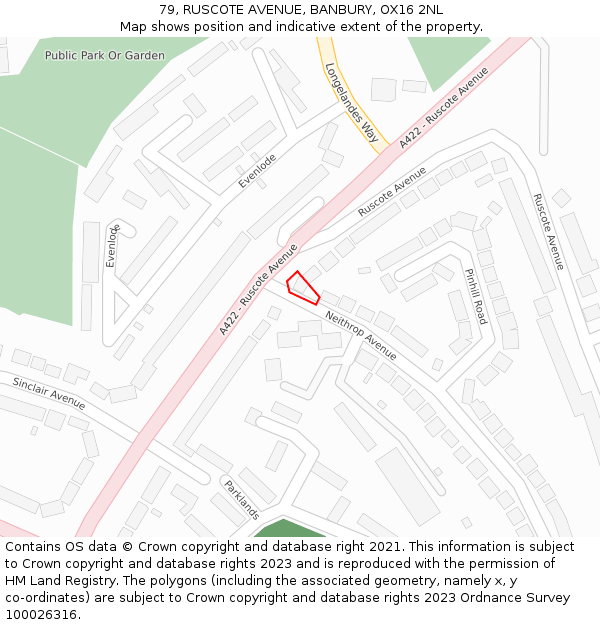 79, RUSCOTE AVENUE, BANBURY, OX16 2NL: Location map and indicative extent of plot
